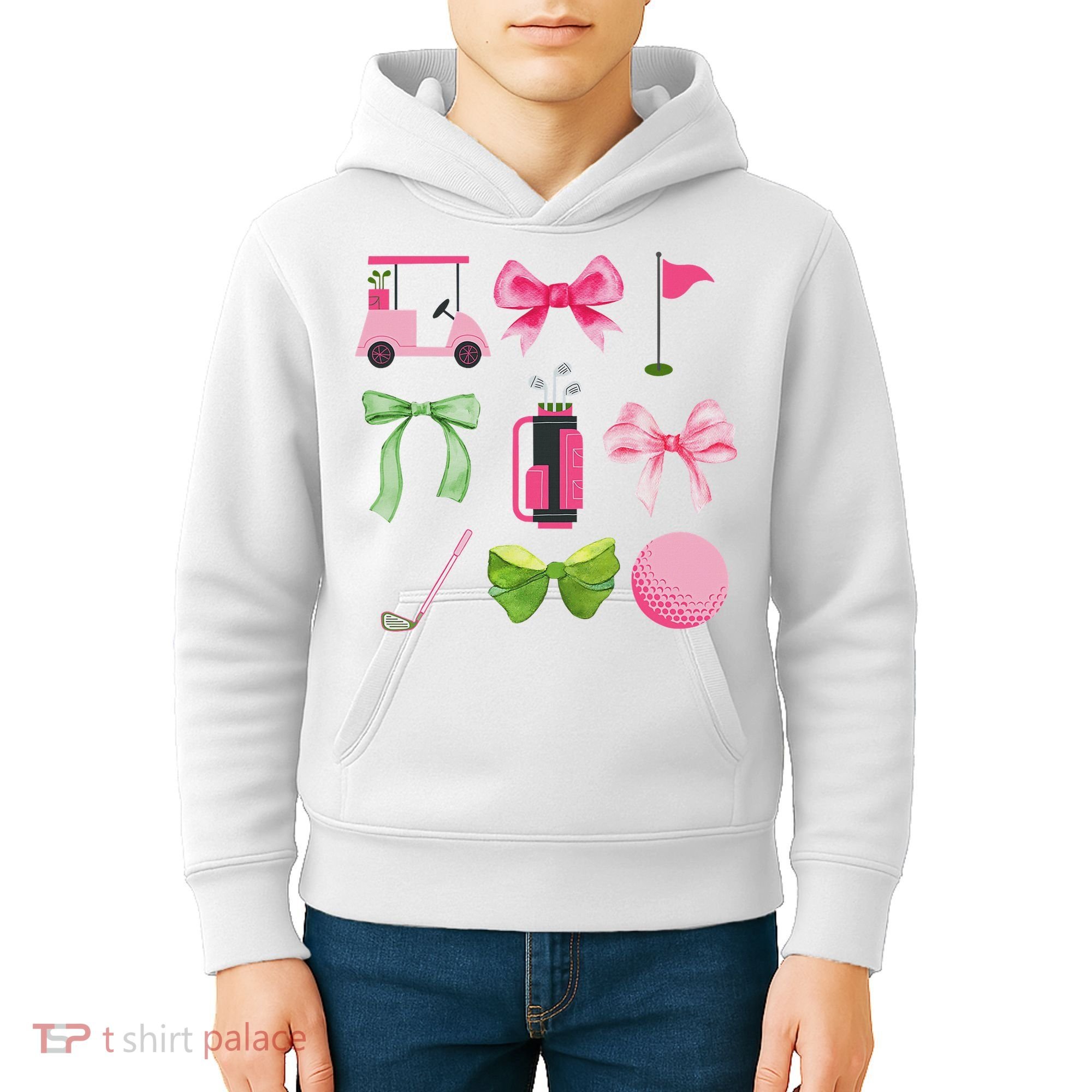 Coquette Bow Golf Cart Game Day Golfing Golfer Golf Lover Kids Hoodie