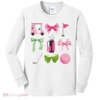Coquette Bow Golf Cart Game Day Golfing Golfer Golf Lover Kids Long Sleeve Shirt thumb 0