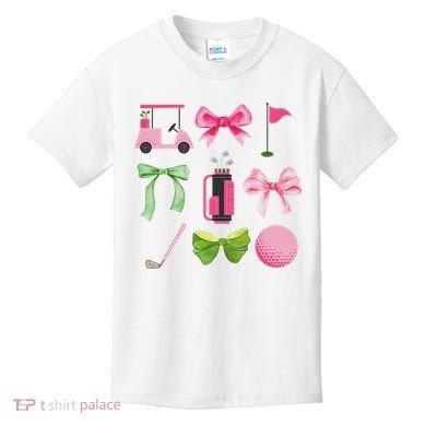 Coquette Bow Golf Cart Game Day Golfing Golfer Golf Lover Kids T-Shirt