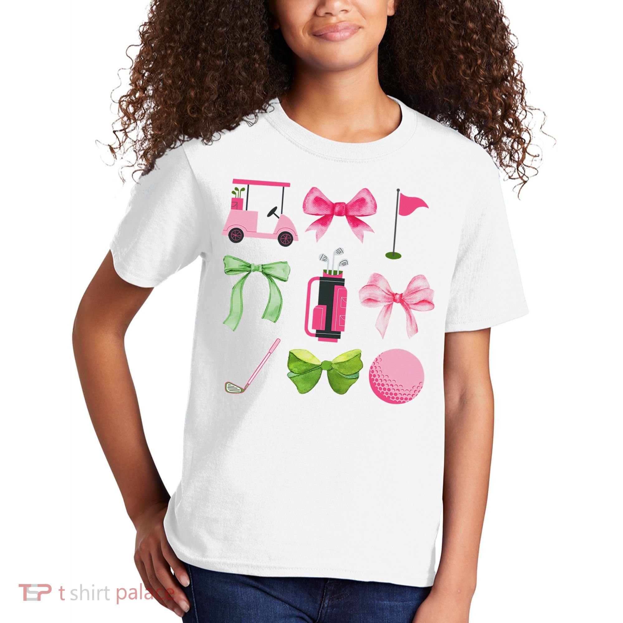 Coquette Bow Golf Cart Game Day Golfing Golfer Golf Lover Kids T-Shirt