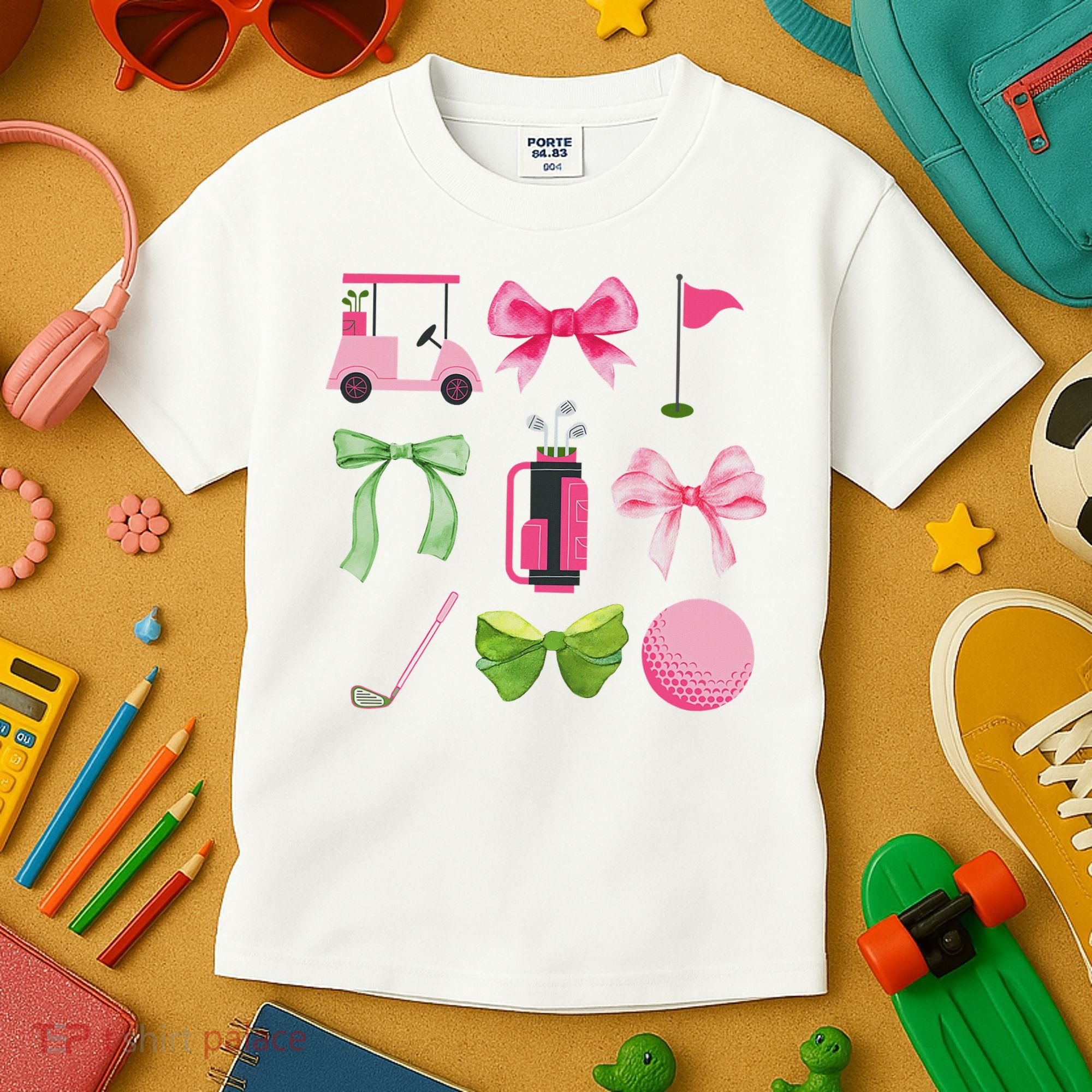 Coquette Bow Golf Cart Game Day Golfing Golfer Golf Lover Kids T-Shirt