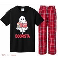Coffee Boorista Ghost Halloween Barista Kids Plaid Pajama Set thumb 0