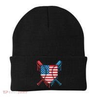 Cool Baseball Home Plate Drip Patriotic 4th Of July Beanie thumb 0