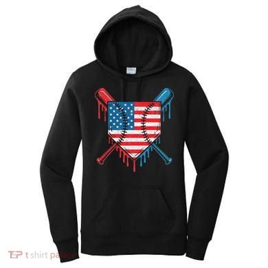 Cool Baseball Home Plate Drip Patriotic 4th Of July Women's Hoodie