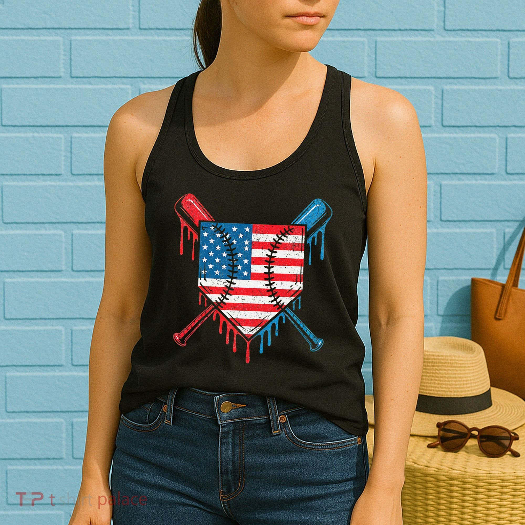 Cool Baseball Home Plate Drip Patriotic 4th Of July Women's Tank Top