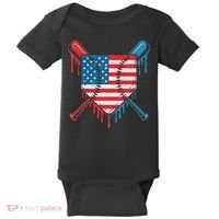 Cool Baseball Home Plate Drip Patriotic 4th Of July Baby Bodysuit thumb 0