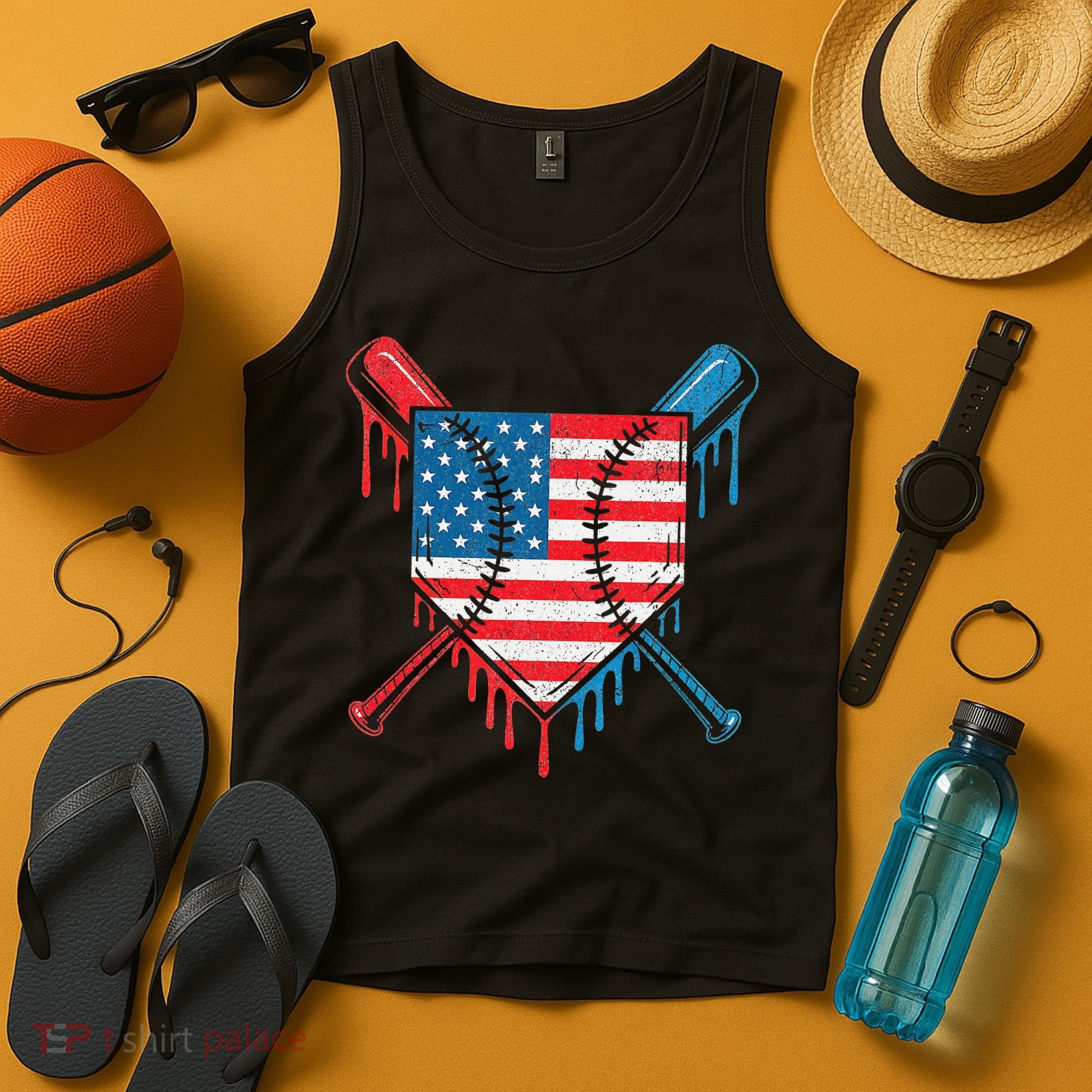 Cool Baseball Home Plate Drip Patriotic 4th Of July Tank Top