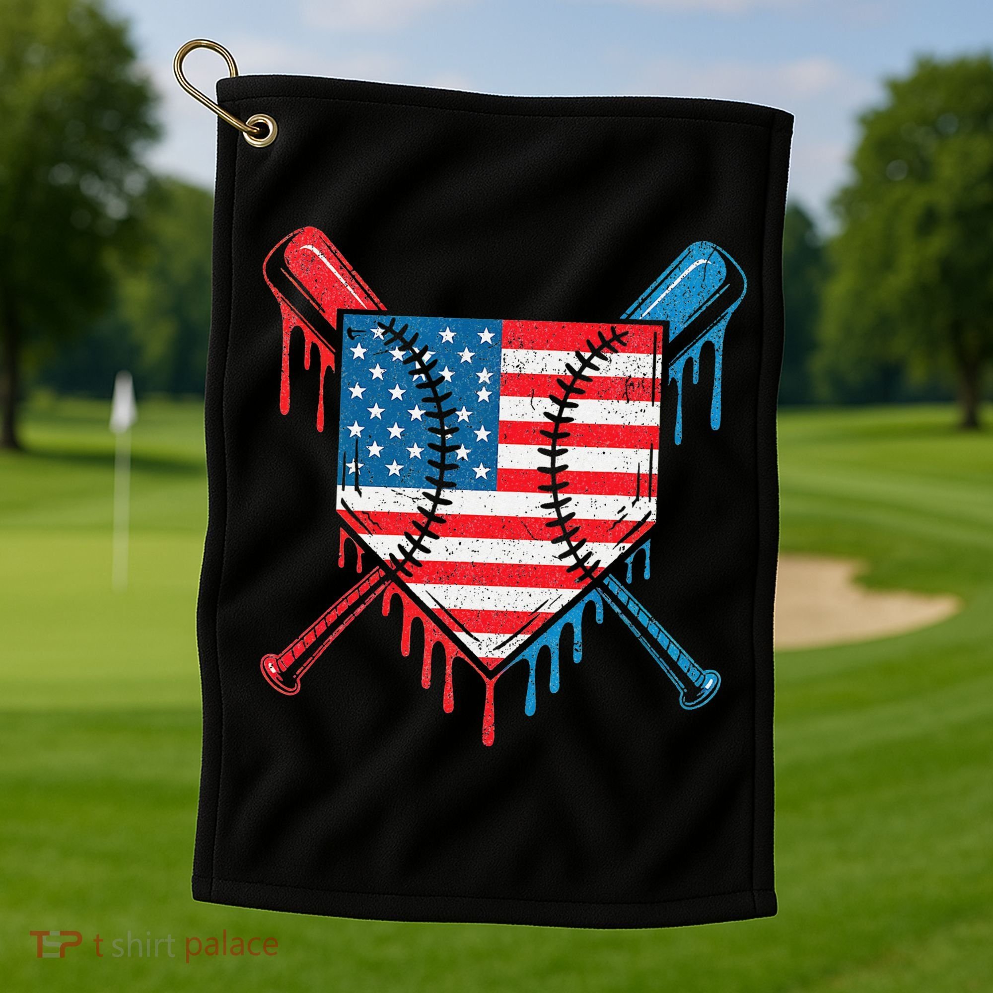 Cool Baseball Home Plate Drip Patriotic 4th Of July Golf Towel