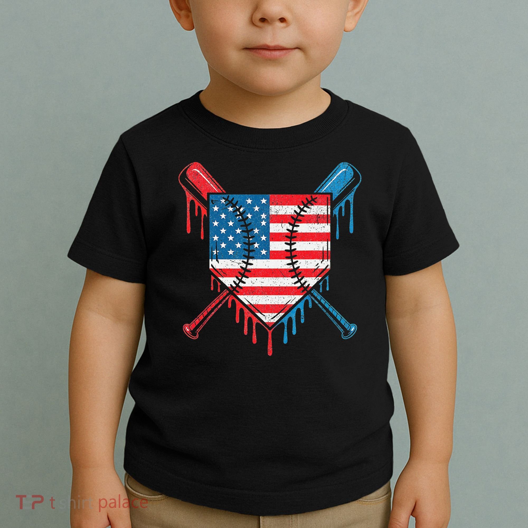 Cool Baseball Home Plate Drip Patriotic 4th Of July Toddler T-Shirt