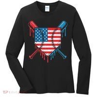 Cool Baseball Home Plate Drip Patriotic 4th Of July Women's Long Sleeve Shirt thumb 0