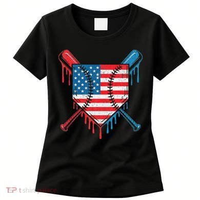 Cool Baseball Home Plate Drip Patriotic 4th Of July Women's T-Shirt