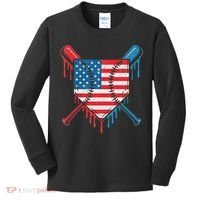 Cool Baseball Home Plate Drip Patriotic 4th Of July Kids Long Sleeve Shirt thumb 0