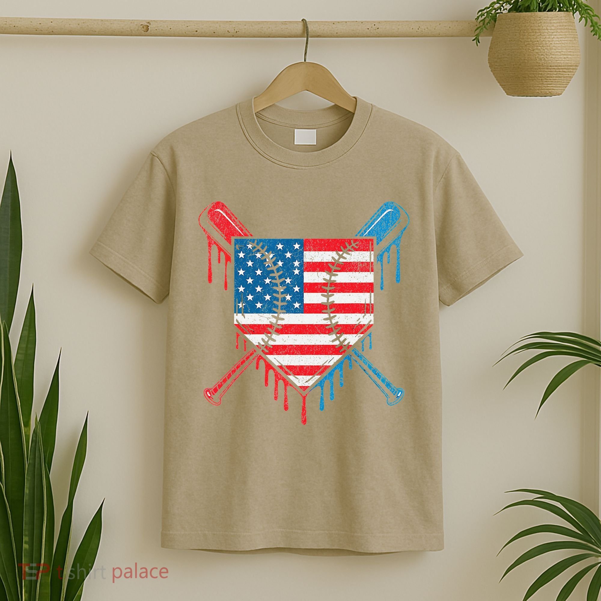 Cool Baseball Home Plate Drip Patriotic 4th Of July T-Shirt