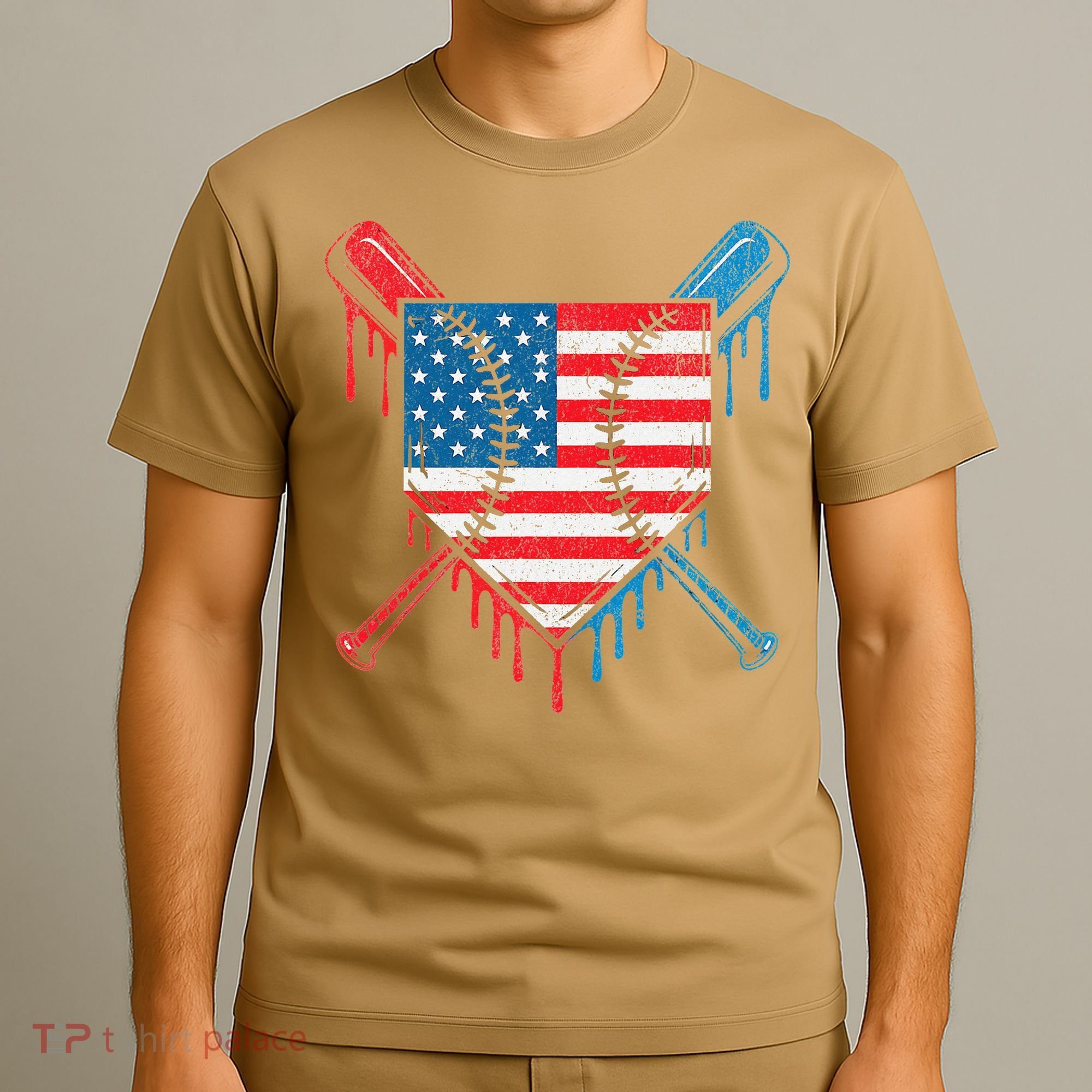 Cool Baseball Home Plate Drip Patriotic 4th Of July T-Shirt