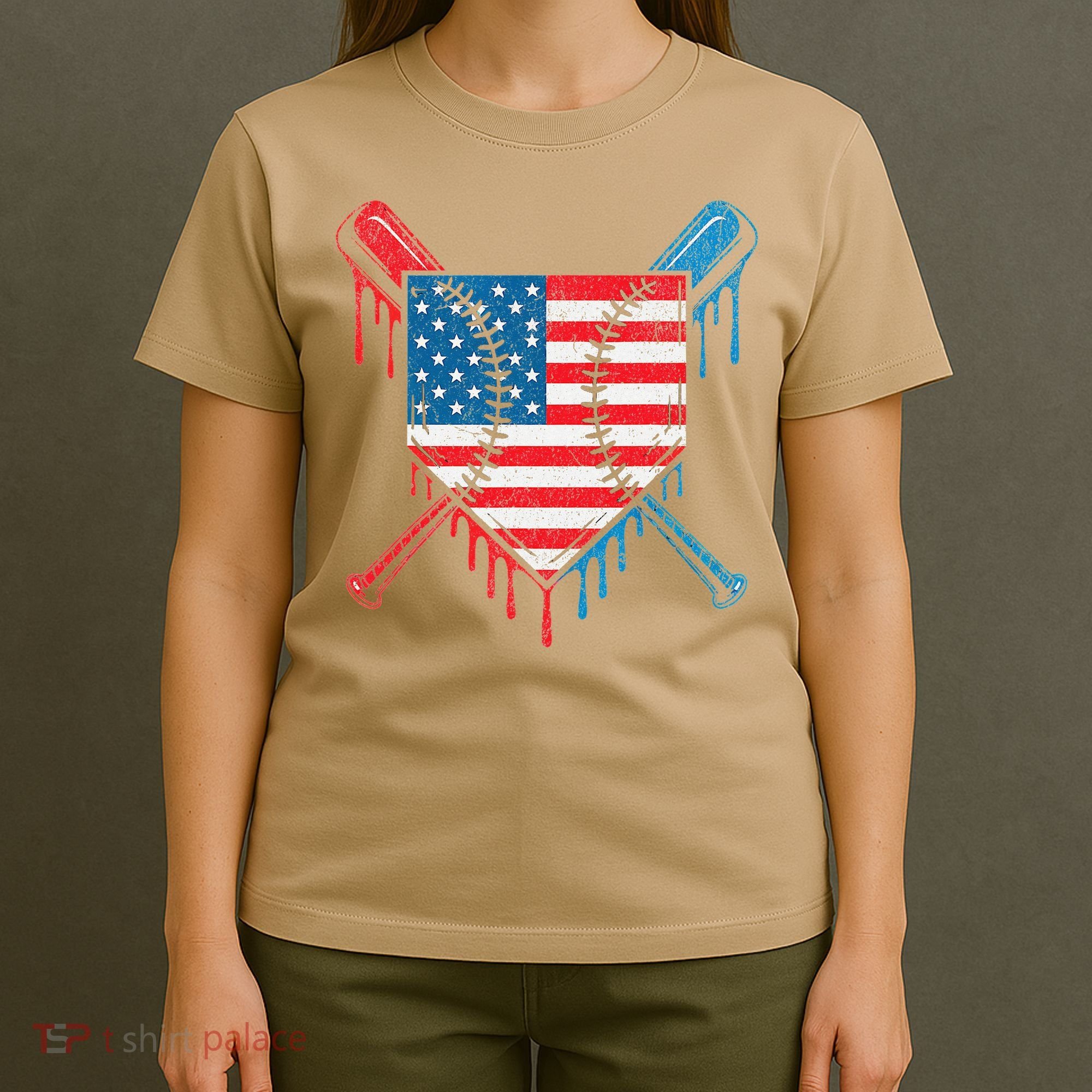 Cool Baseball Home Plate Drip Patriotic 4th Of July T-Shirt