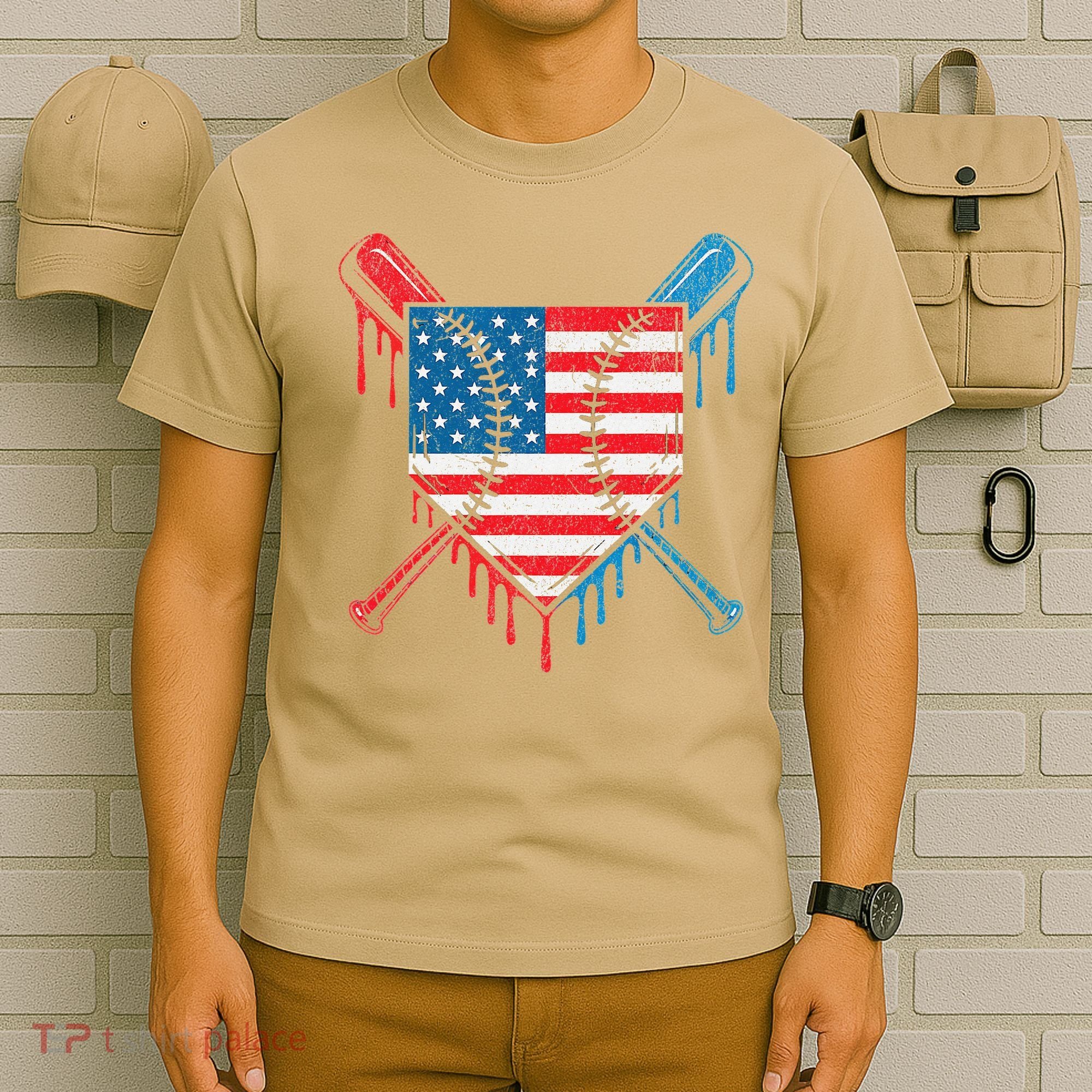 Cool Baseball Home Plate Drip Patriotic 4th Of July T-Shirt