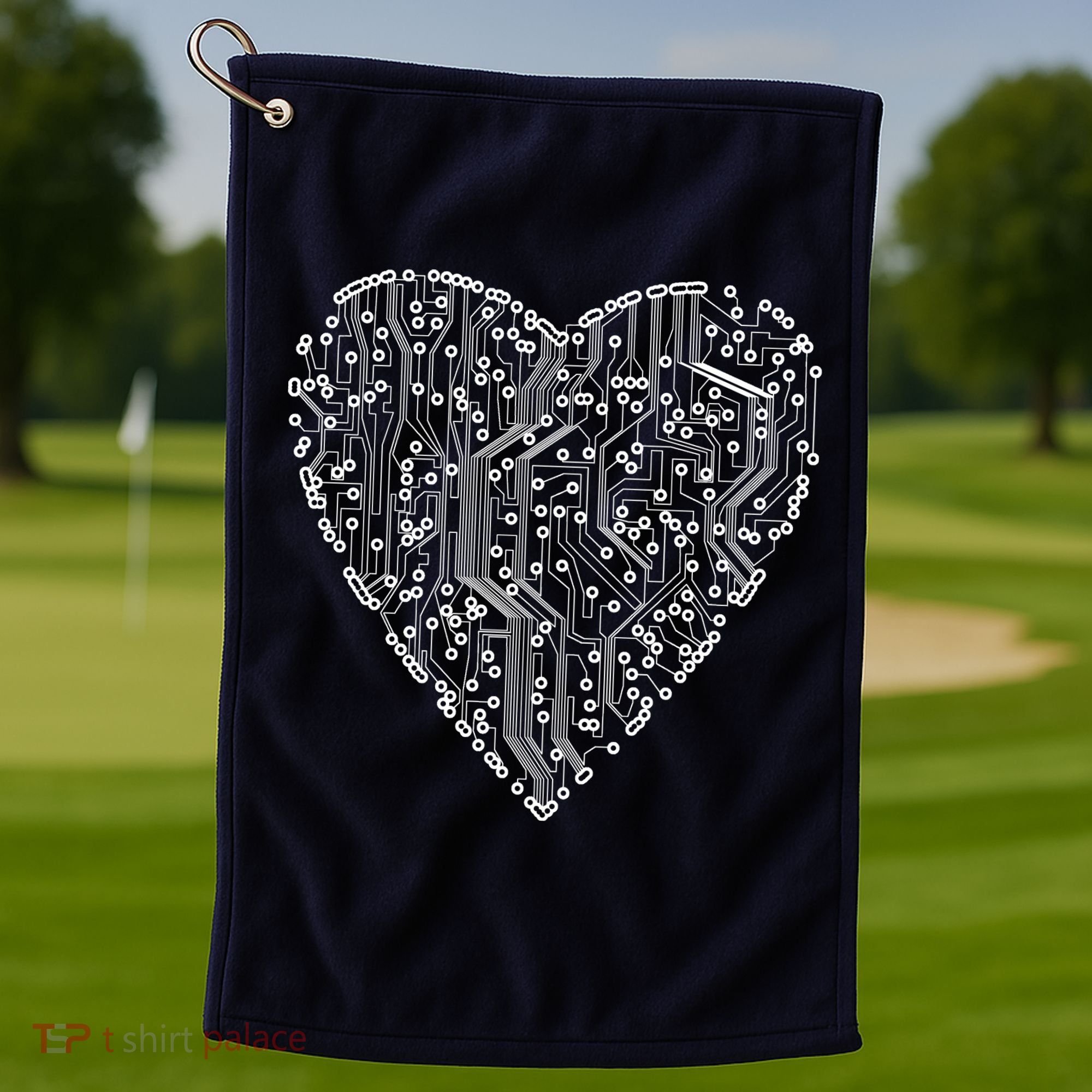 Circuit Board Heart Golf Towel