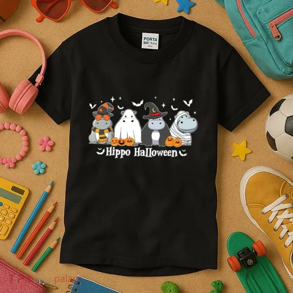 Cute Baby Hippo Moo Deng Fall Kids T-Shirt