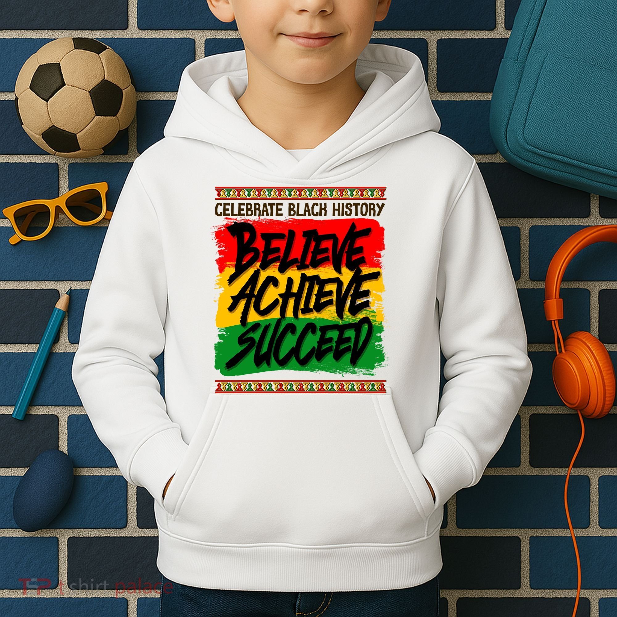 Celebrate Black History Believe Achieve Succeed Kids Hoodie