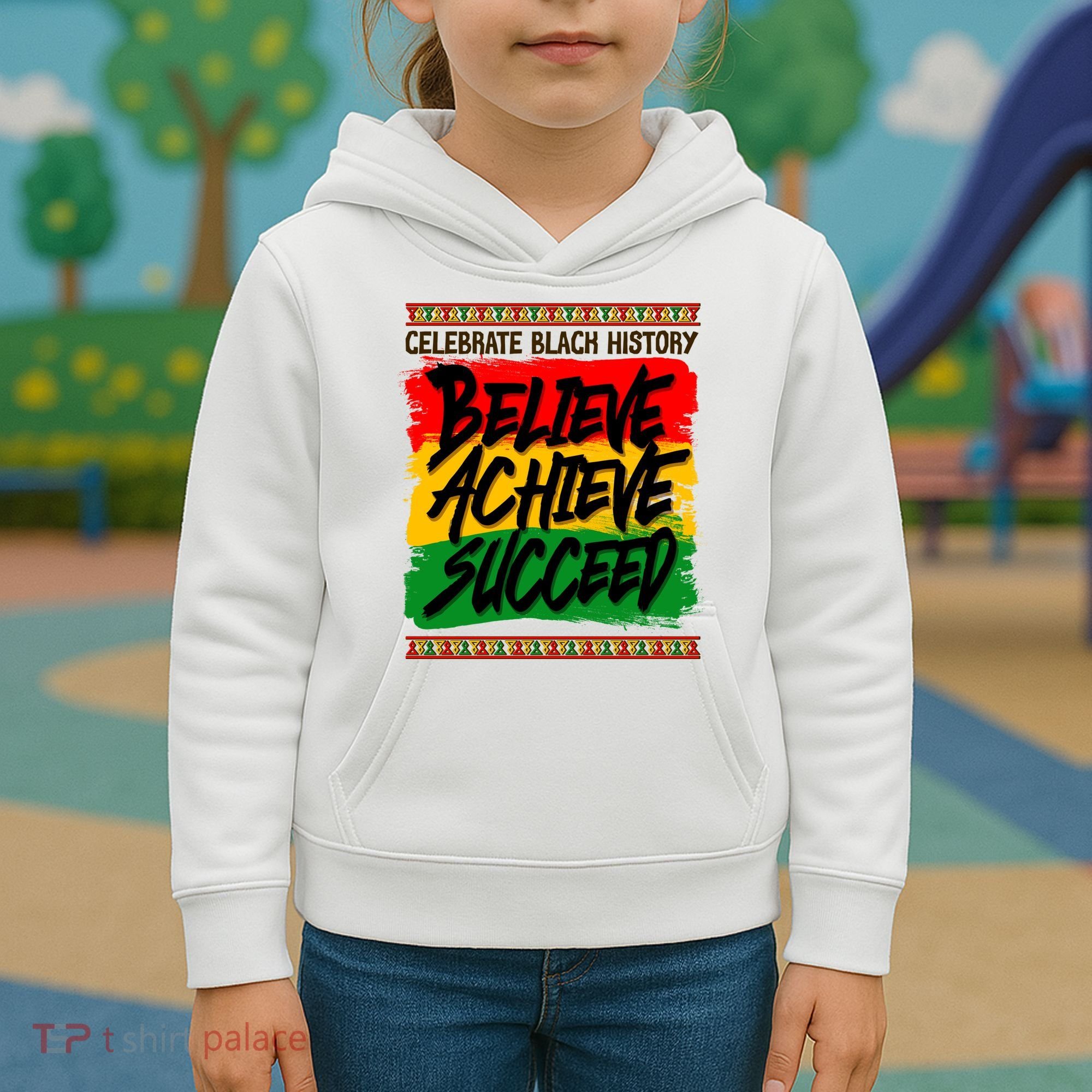 Celebrate Black History Believe Achieve Succeed Kids Hoodie