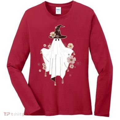 Cute Boho Halloween Ghost Women's Long Sleeve Shirt