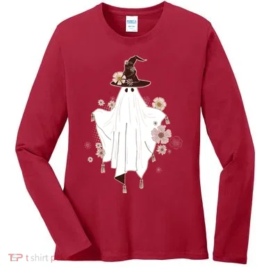 Cute Boho Halloween Ghost Women's Long Sleeve Shirt