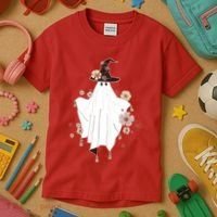 Cute Boho Halloween Ghost Kids T-Shirt thumb 3