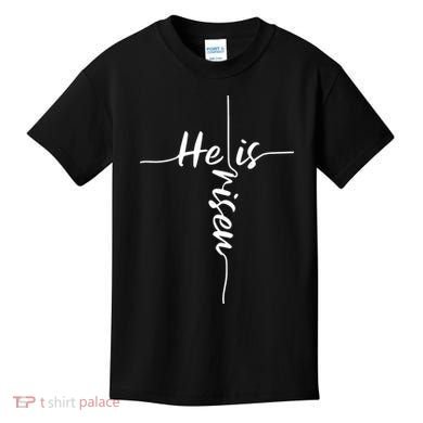 Christian Bible He Is Risen Easter Day Jesus Cross Religious Kids T-Shirt