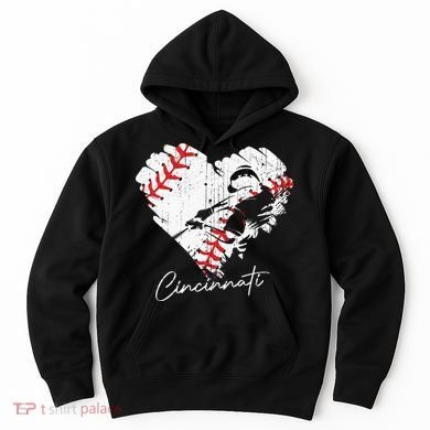 Cincinnati Baseball Heart Distressed Vintage Baseball Fans Hoodie