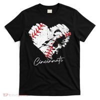 Cincinnati Baseball Heart Distressed Vintage Baseball Fans T-Shirt thumb 0