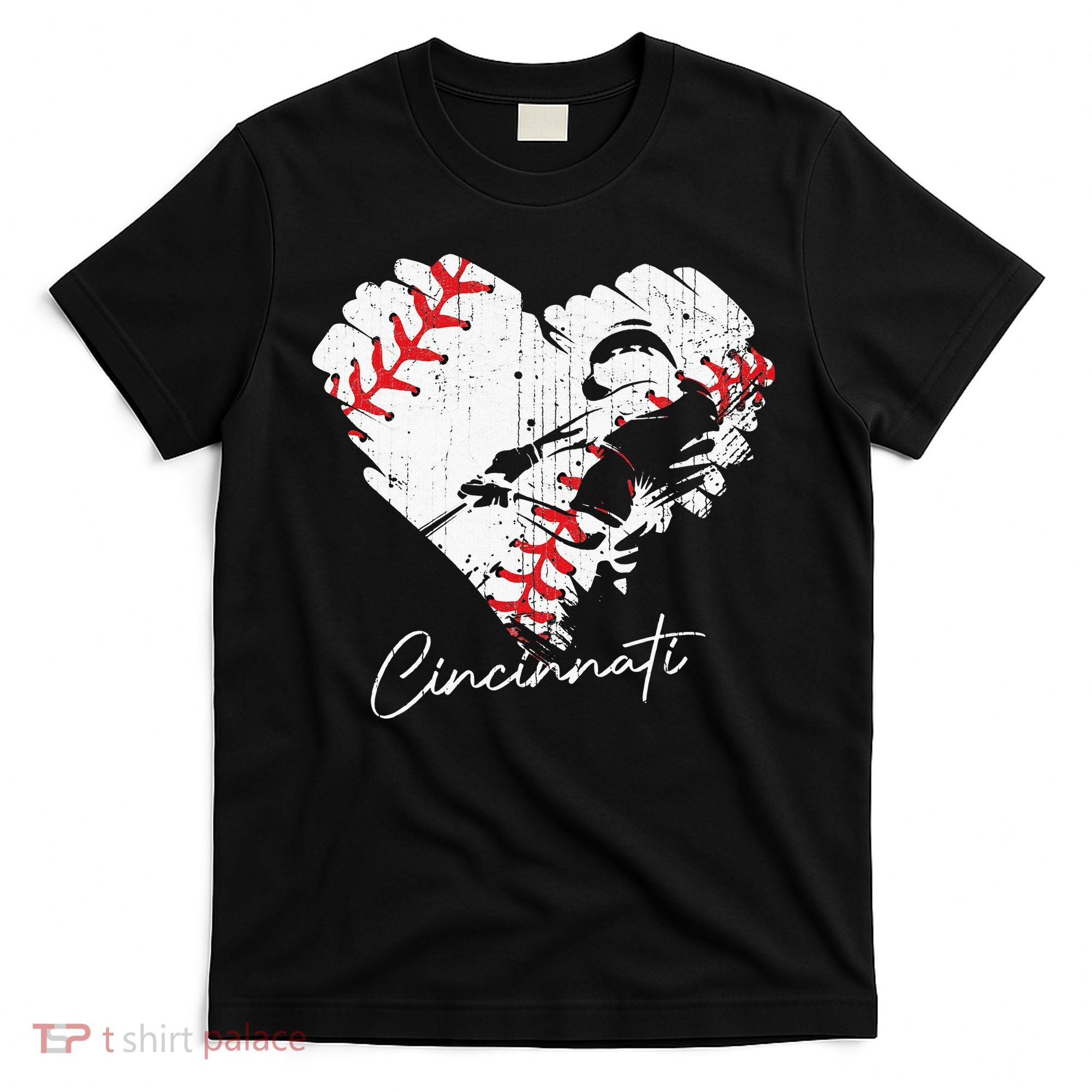 Cincinnati Baseball Heart Distressed Vintage Baseball Fans T-Shirt