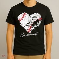 Cincinnati Baseball Heart Distressed Vintage Baseball Fans T-Shirt thumb 3