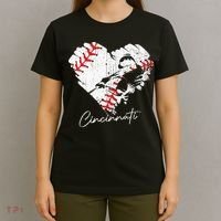 Cincinnati Baseball Heart Distressed Vintage Baseball Fans T-Shirt thumb 4