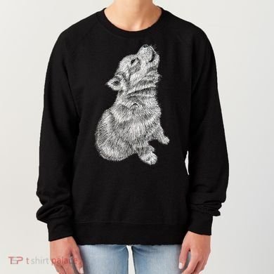 Cute Baby Howling Wolf Cub Sketch TShirt Women's Sweatshirt
