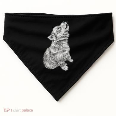 Cute Baby Howling Wolf Cub Sketch TShirt USA-Made Doggie Bandana