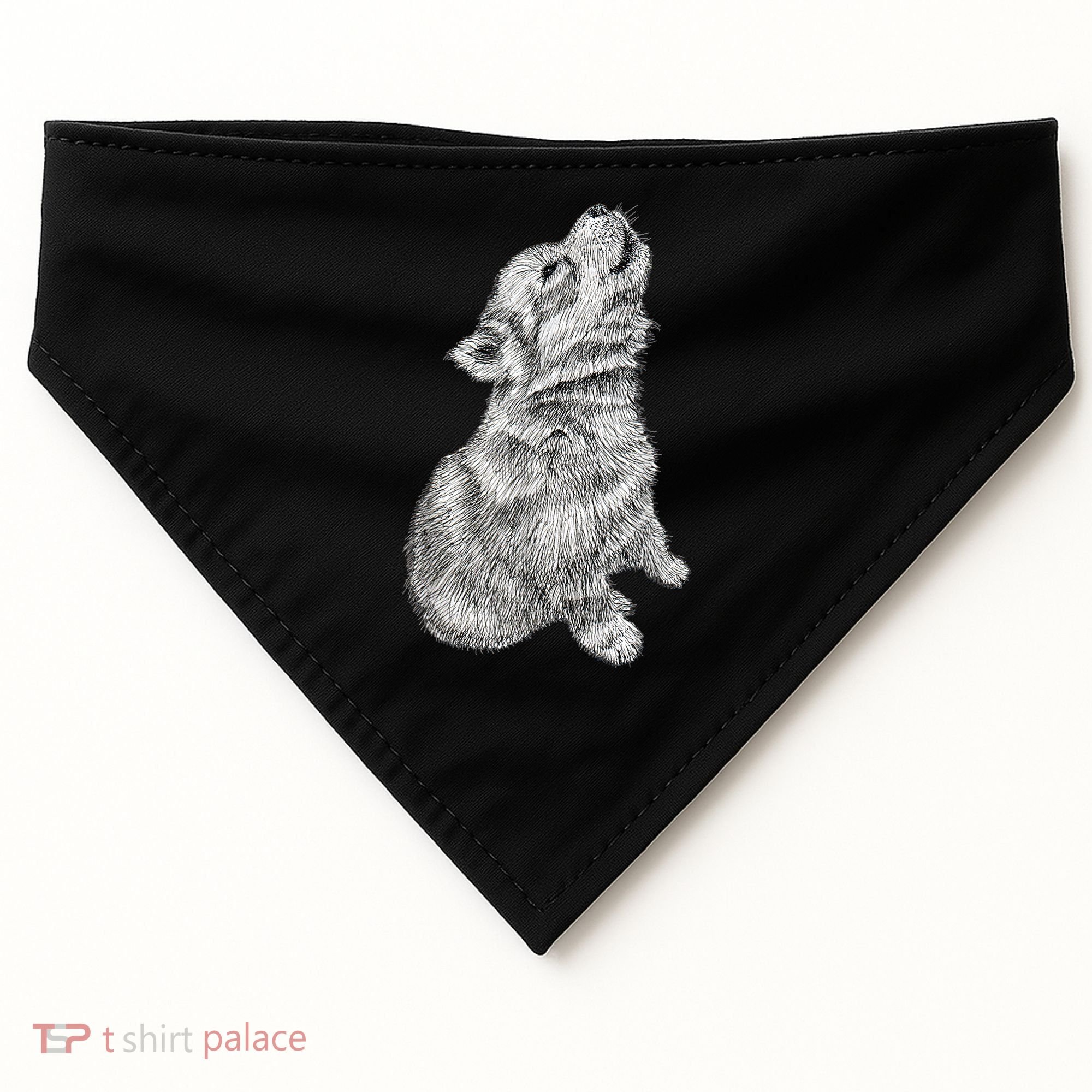Cute Baby Howling Wolf Cub Sketch TShirt USA-Made Doggie Bandana