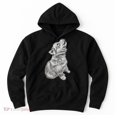 Cute Baby Howling Wolf Cub Sketch TShirt Hoodie