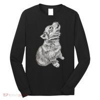 Cute Baby Howling Wolf Cub Sketch TShirt Long Sleeve Shirt thumb 0