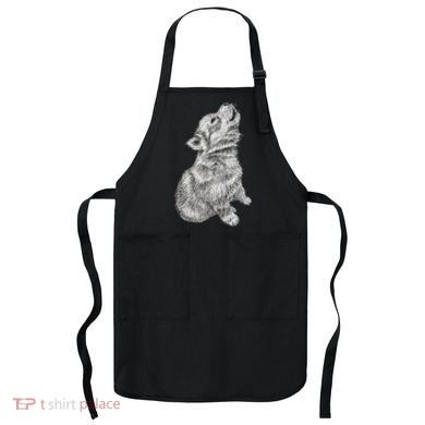 Cute Baby Howling Wolf Cub Sketch TShirt Apron
