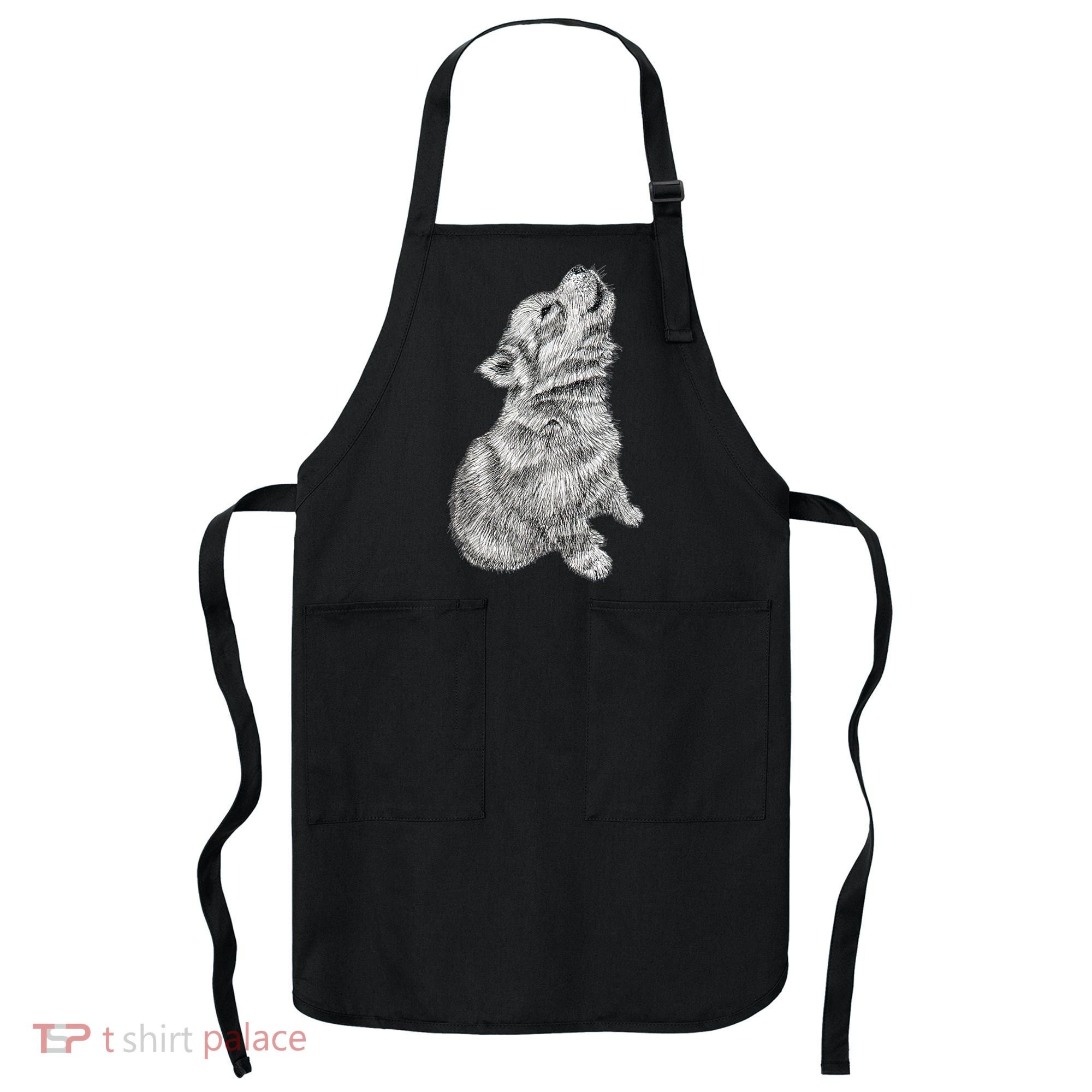 Cute Baby Howling Wolf Cub Sketch TShirt Apron