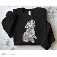 Cute Baby Howling Wolf Cub Sketch TShirt Sweatshirt thumb 2