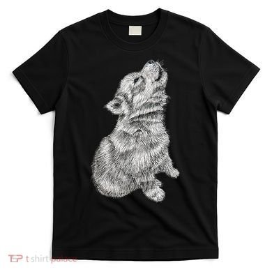 Cute Baby Howling Wolf Cub Sketch TShirt T-Shirt