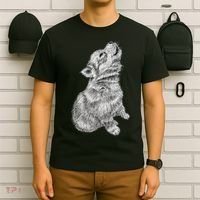 Cute Baby Howling Wolf Cub Sketch TShirt T-Shirt thumb 6
