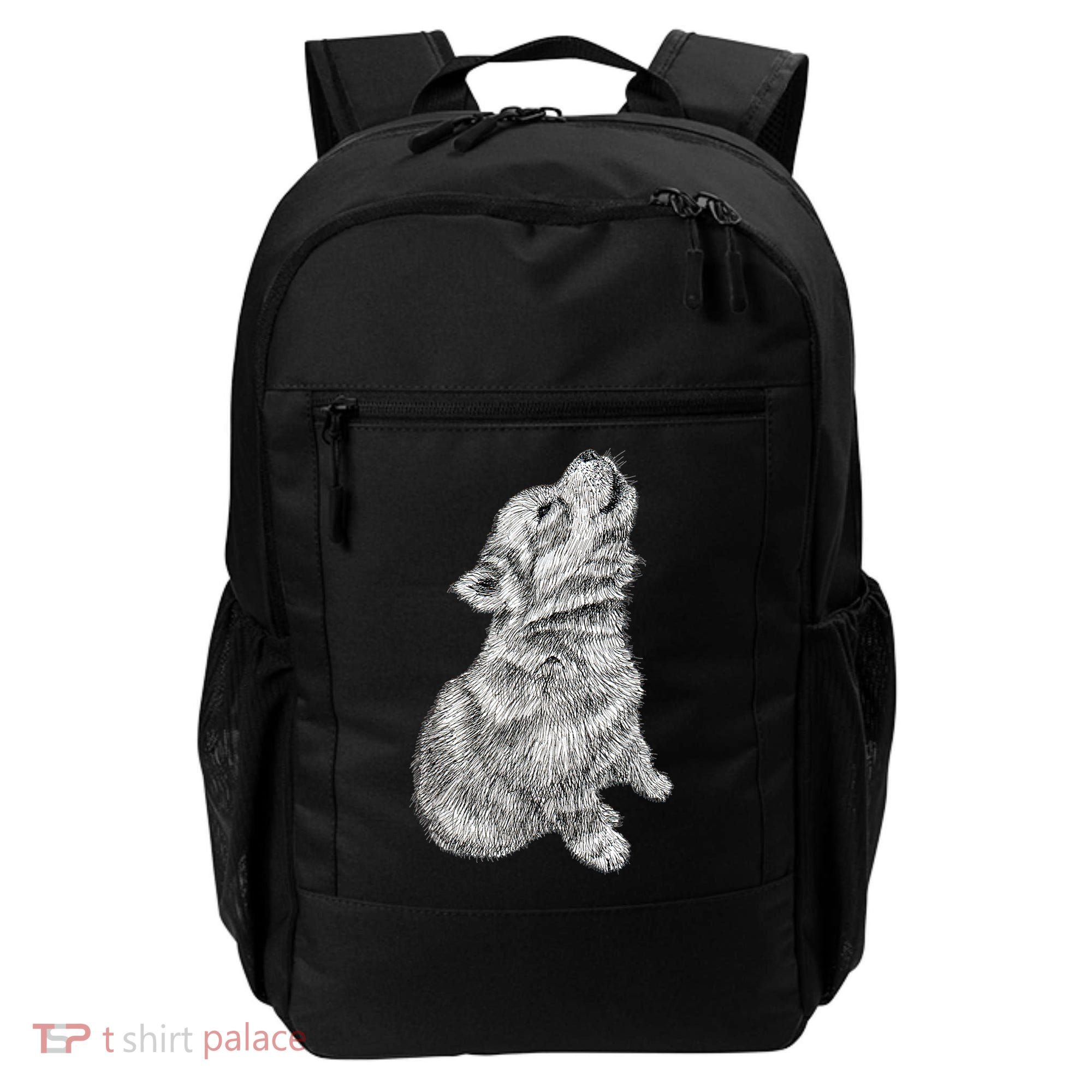 Cute Baby Howling Wolf Cub Sketch TShirt Backpack