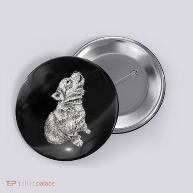 Cute Baby Howling Wolf Cub Sketch TShirt Button