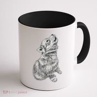 Cute Baby Howling Wolf Cub Sketch TShirt Coffee Mug thumb 1