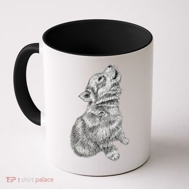 Cute Baby Howling Wolf Cub Sketch TShirt Coffee Mug
