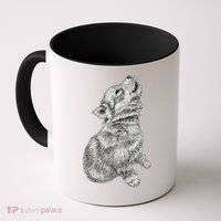 Cute Baby Howling Wolf Cub Sketch TShirt Coffee Mug thumb 0