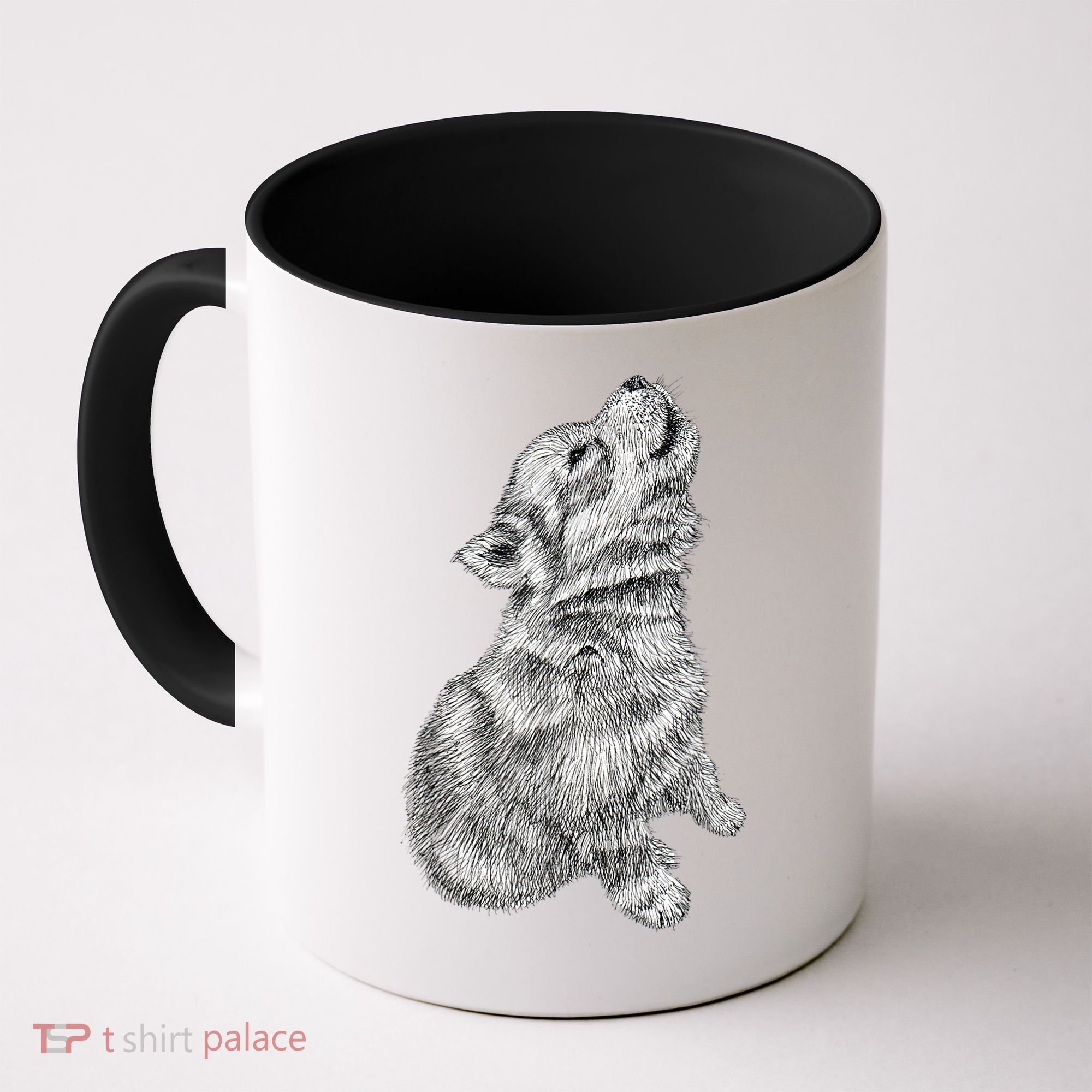 Cute Baby Howling Wolf Cub Sketch TShirt Coffee Mug