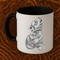 Cute Baby Howling Wolf Cub Sketch TShirt Coffee Mug thumb 2